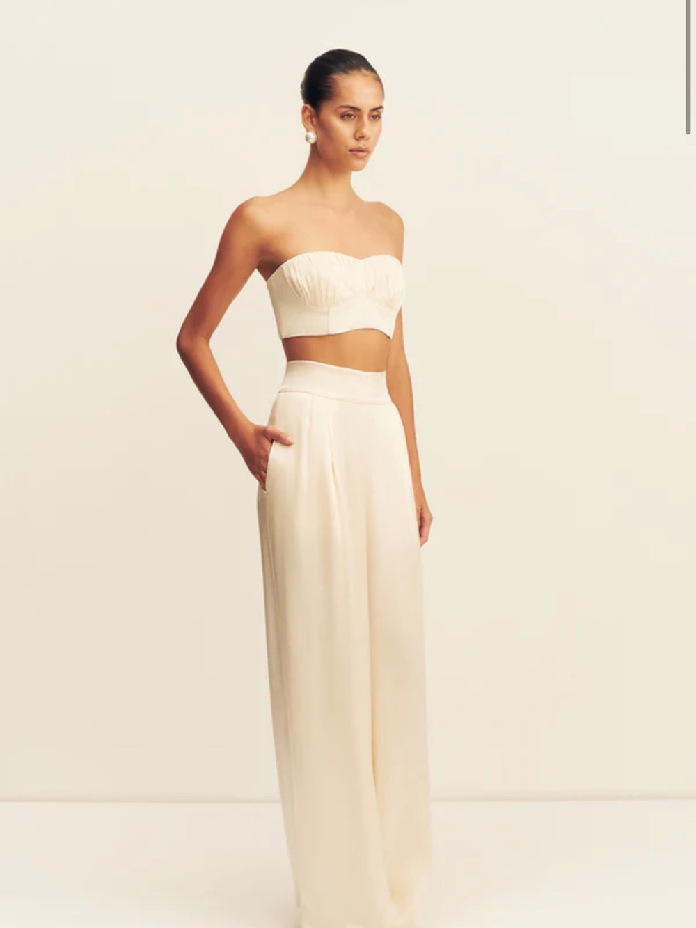 Shona Joy - La Lune - Cream Tuxedo Trouser (Wide Leg High-Waist Pants)